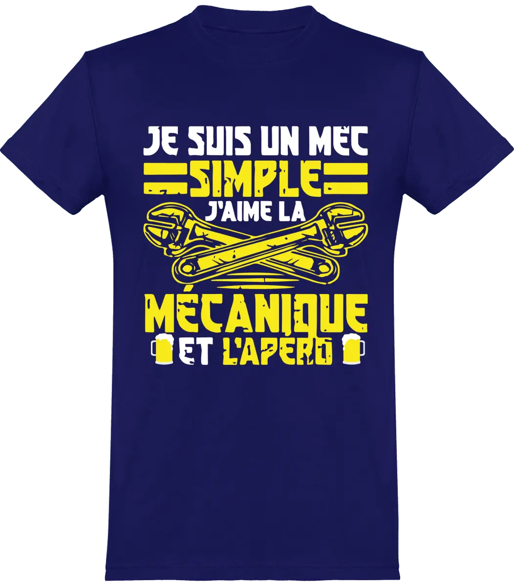 T-shirt mécanique "Je suis un mec simple j'aime la mécanique et l'apéro" | Mixte - French Humour