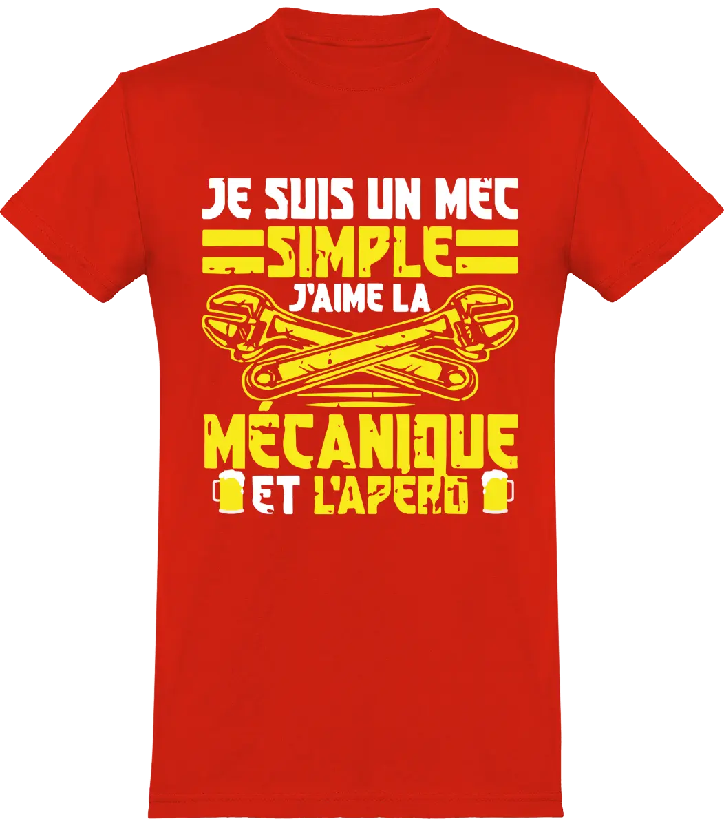 T-shirt mécanique "Je suis un mec simple j'aime la mécanique et l'apéro" | Mixte - French Humour